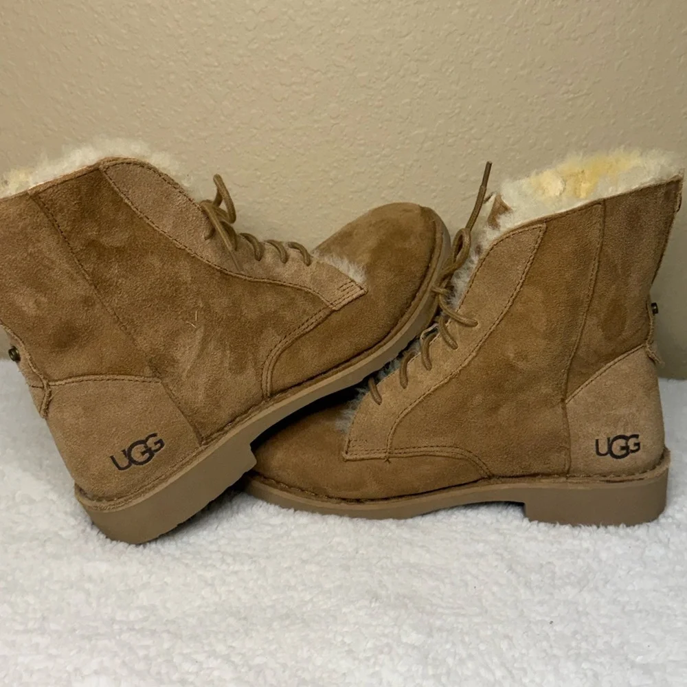 UGG Women's Tan Shearling Lace-Up Boots - Picture 4 of 9
